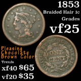1853 Braided Hair Large Cent 1c Grades vf+