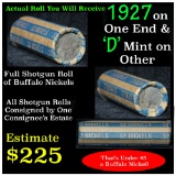 Full roll of Buffalo Nickels, 1927 on one end & a 'd' Mint reverse on other end (fc)