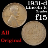 1931-d Lincoln Cent 1c Grades f+