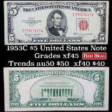 1953C $5 Red Seal United States Note Grades xf+