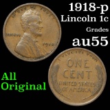 1918-p Lincoln Cent 1c Grades Choice AU