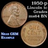 1950-p Lincoln Cent 1c Grades Choice Unc BN