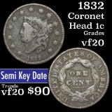 1832 Coronet Head Large Cent 1c Grades vf, very fine