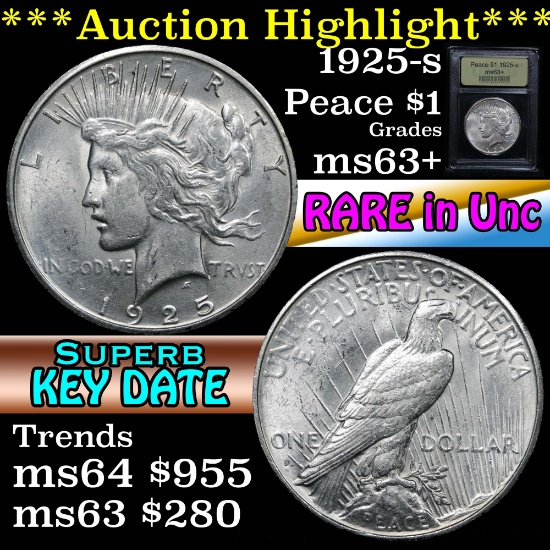 ***Auction Highlight*** 1925-s Peace Dollar $1 Graded Select+ Unc by USCG (fc)