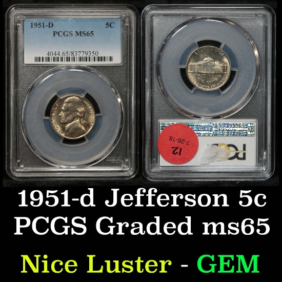 PCGS 1951-d Jefferson Nickel 5c Graded ms65 By PCGS