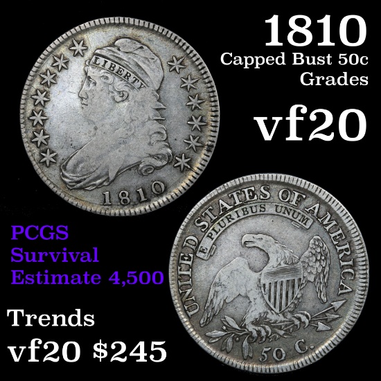 1810 Capped Bust Half Dollar 50c Grades vf, very fine