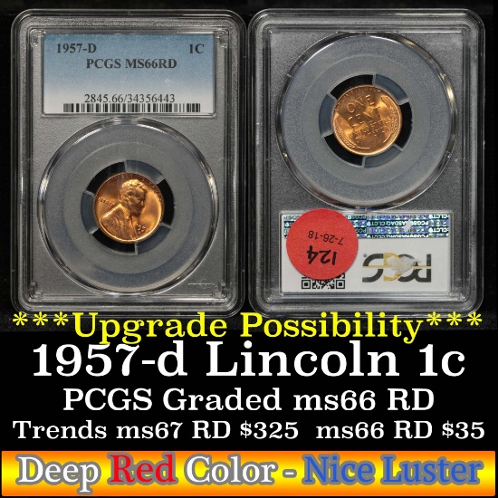 PCGS 1957-d Lincoln Cent 1c Graded ms66 RD By PCGS