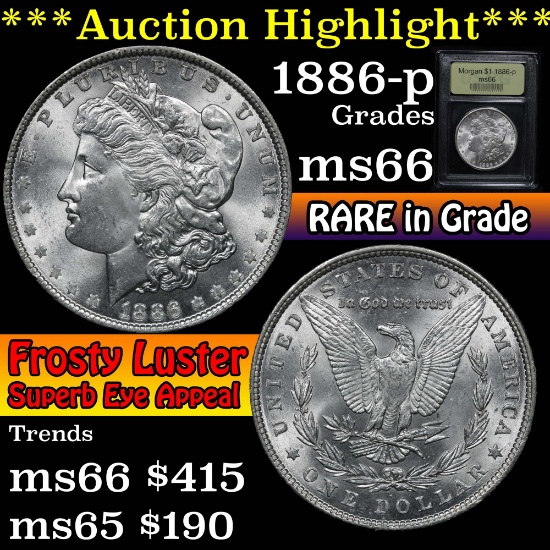 ***Auction Highlight*** 1886-p Morgan Dollar $1 Graded GEM+ Unc by USCG (fc)