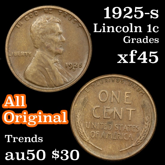 1925-s Lincoln Cent 1c Grades xf+