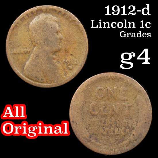 1912-d Lincoln Cent 1c Grades g, good