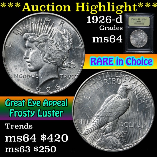 ***Auction Highlight*** 1926-d Peace Dollar $1 Graded Choice Unc by USCG (fc)