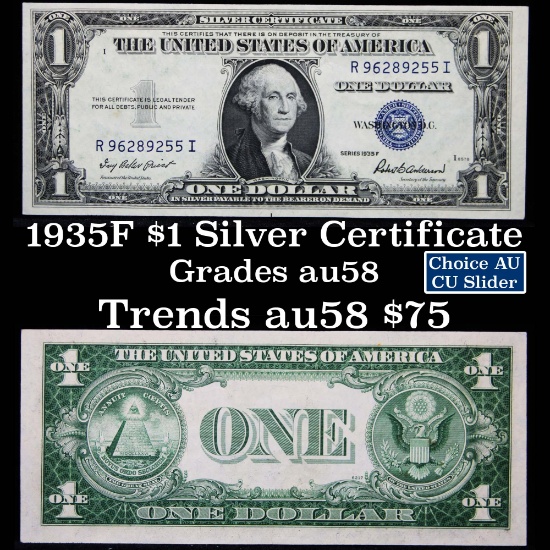 1935F $1 Blue Seal Silver Certificate Grades Choice AU/CU Slider