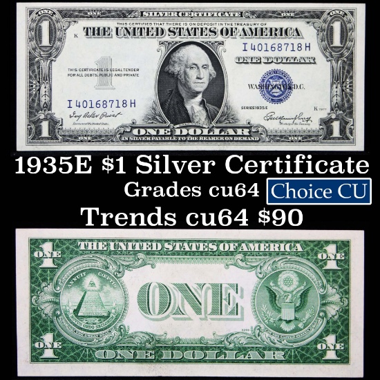 1935E $1 Blue Seal Silver Certificate Grades Choice CU