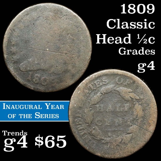 1809 Classic Head half cent 1/2c Grades g, good
