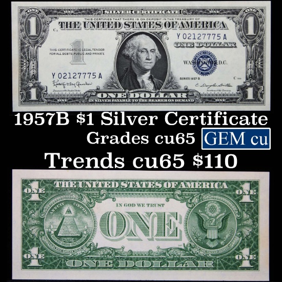 1957B $1 Blue Seal Silver Certificate Grades Gem CU