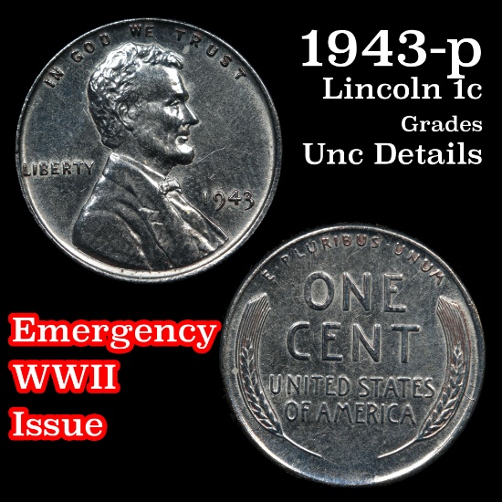 1943-p Lincoln Cent 1c Grades Unc Details