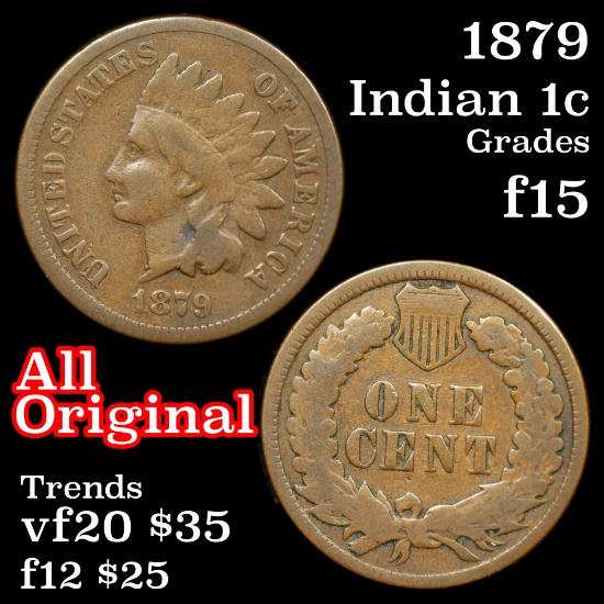 1879 Indian Cent 1c Grades f+
