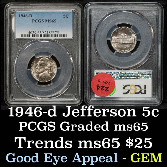 PCGS 1946-d Jefferson Nickel 5c Graded ms65 By PCGS