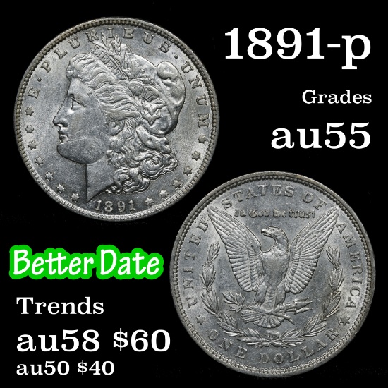 1891-p Morgan Dollar $1 Grades Choice AU