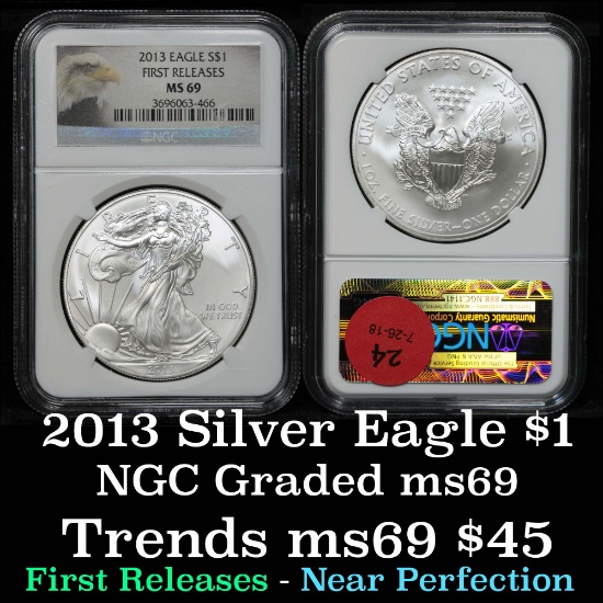 NGC 2013 Silver Eagle Dollar $1 Graded ms69 By NGC