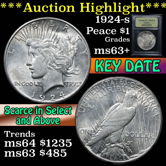 ***Auction Highlight*** 1924-s Peace Dollar $1 Graded Select+ Unc by USCG (fc)