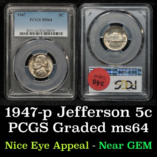 PCGS 1947-p Jefferson Nickel 5c Graded ms64 By PCGS