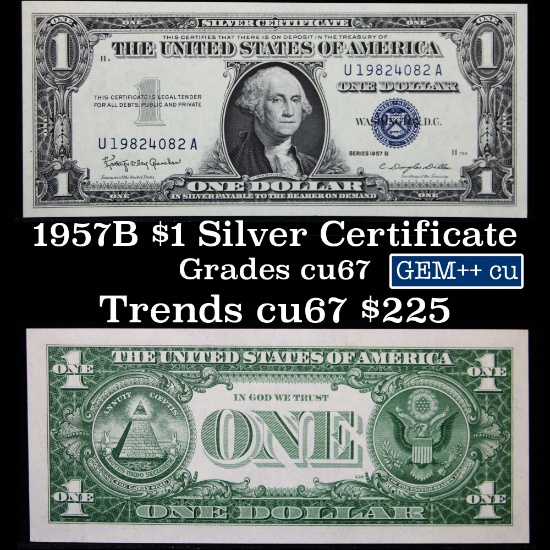 1957B $1 Blue Seal Silver Certificate Grades Gem++ CU