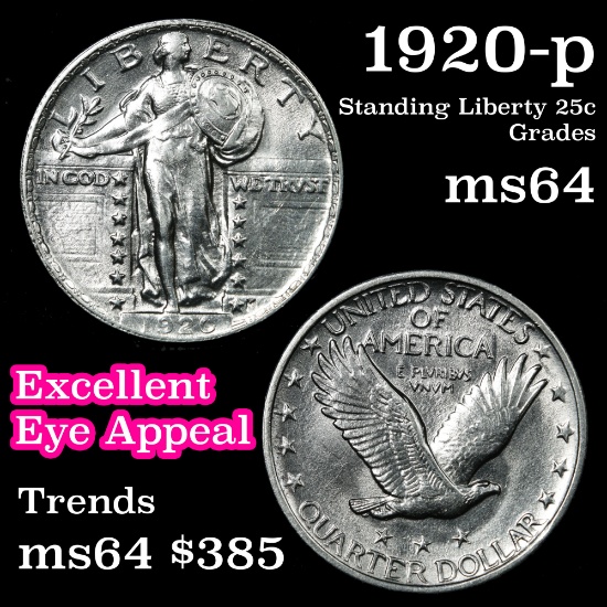 1920-p Standing Liberty Quarter 25c Grades Choice Unc