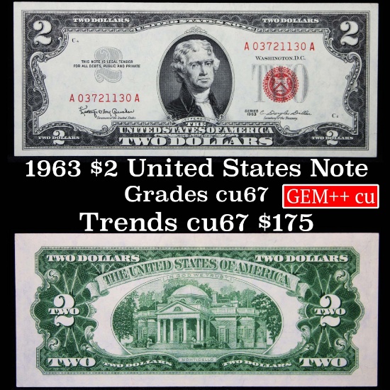 1963 $2 Red seal United States note Grades Gem++ CU