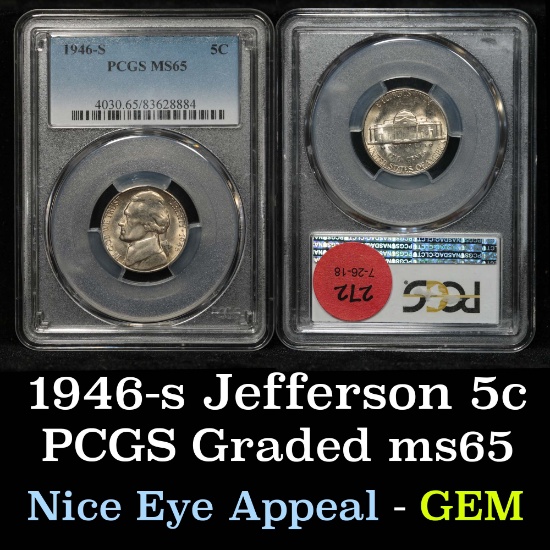 PCGS 1946-s Jefferson Nickel 5c Graded ms65 By PCGS