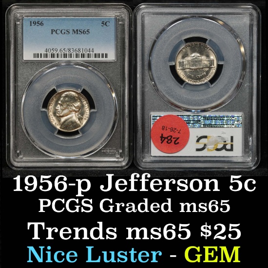 PCGS 1956-p Jefferson Nickel 5c Graded ms65 By PCGS