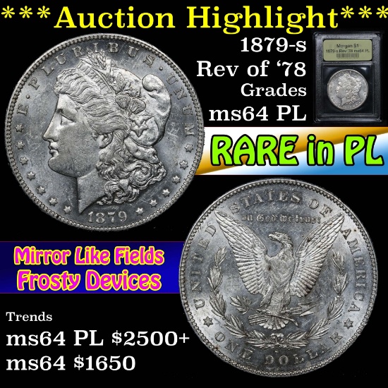 ***Auction Highlight*** 1879-s Rev '78 Morgan Dollar $1 Graded Choice Unc PL by USCG (fc)