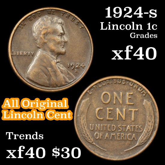 1924-s Lincoln Cent 1c Grades xf