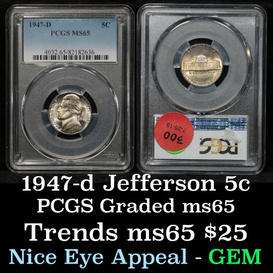 PCGS 1947-d Jefferson Nickel 5c Graded ms65 By PCGS