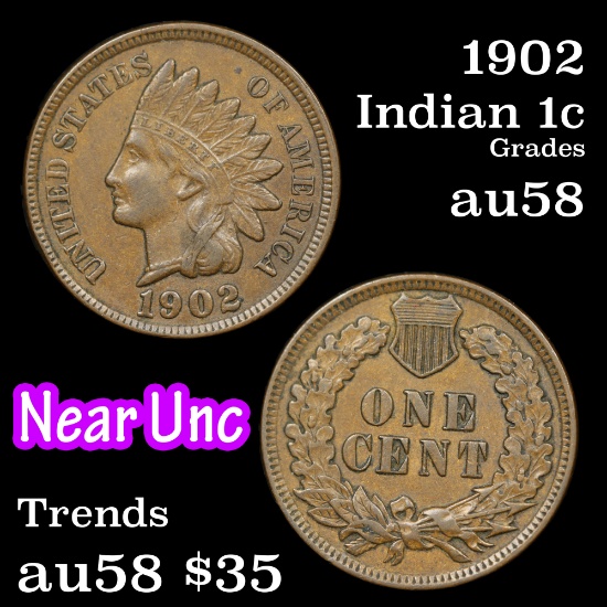 1902 Indian Cent 1c Grades Choice AU/BU Slider