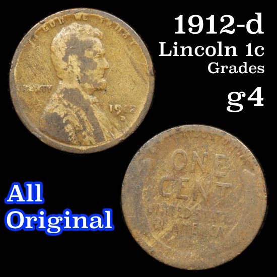 1912-d Lincoln Cent 1c Grades g, good