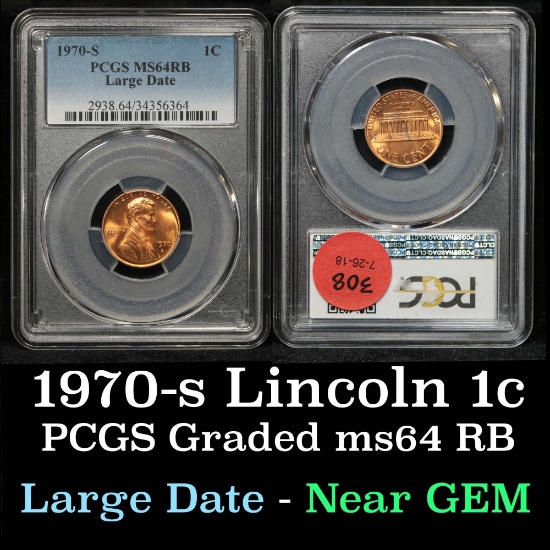 PCGS 1970-s Lincoln Cent 1c Graded ms64 RB By PCGS