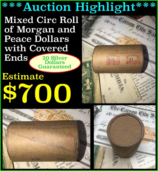 **Auction Highlight** Morgan & Peace Dollar Mixed Roll Steel Strong Shotgun Wrapper With Covered End