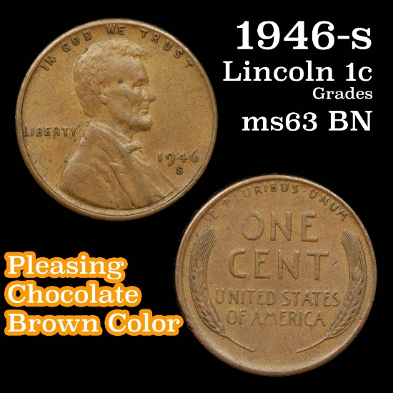 1946-s Lincoln Cent 1c Grades Select Unc BN