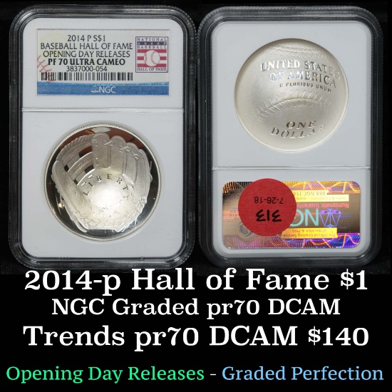 NGC 2014-p Baseball Hall of Fame Baseball Hall of Fame $1 Graded pf70 Ultra Cameo By NGC