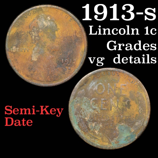 1913-s Lincoln Cent 1c Grades vg details