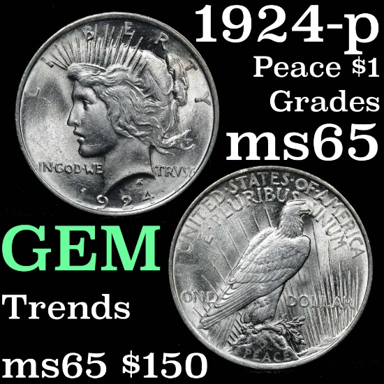 1924-p Peace Dollar $1 Grades GEM Unc