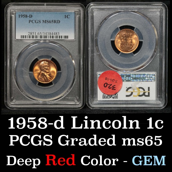 PCGS 1958-d Lincoln Cent 1c Graded ms65 RD By PCGS
