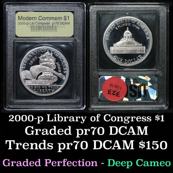2000-p Library of Congress Modern Commem Dollar $1 Graded GEM++ Proof Deep Cameo By USCG