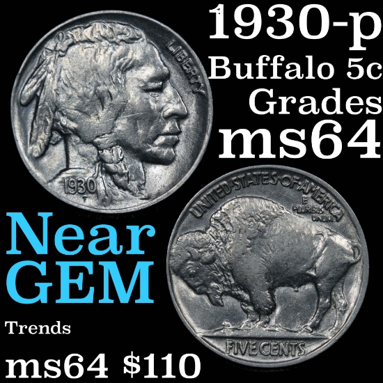 1930-p Buffalo Nickel 5c Grades Choice Unc