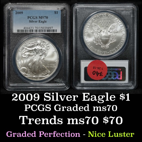 PCGS 2009 Silver Eagle Dollar $1 Graded ms70 By PCGS