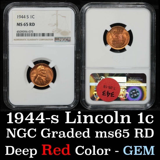NGC 1944-s Lincoln Cent 1c Graded ms65 RD By NGC