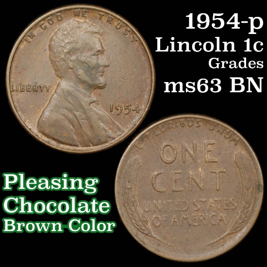 1954-p Lincoln Cent 1c Grades Select Unc BN
