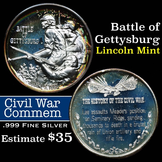 Battle Of Gettysburg Limited Edition Lincoln Mint silver .825 oz. .999 fine silver .999 Fine Silver