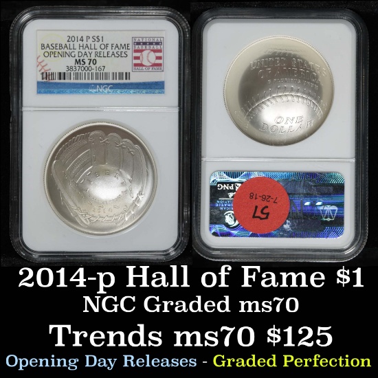 NGC 2014-p Baseball Hall of Fame Baseball Hall of Fame $1 Opening Day releases Graded ms70 By NGC